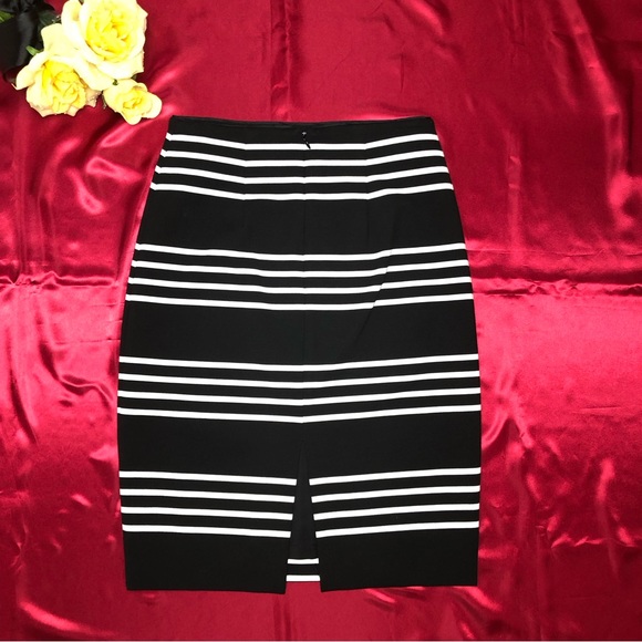 White House Black Market (WHBM) Ponté Stripe Pencil Skirt Black & White - Picture 4 of 10